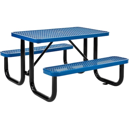 Global Industrial Rectangle Picnic Table, Blue, Expanded Metal, 4 ft L 695485BL